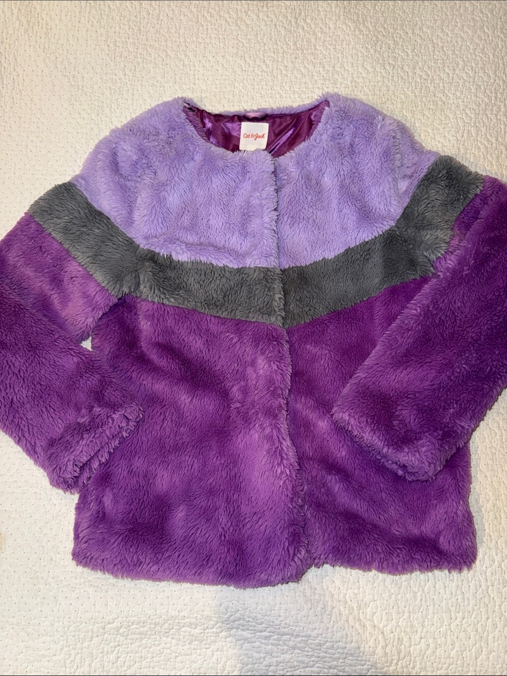Cat & Jack Purple and Gray Faux Fur Colorblock Kids Jacket